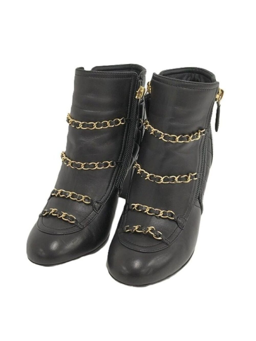 Chanel Chain Ankle Boots Leather Black Size 35 - Picture 2 of 11